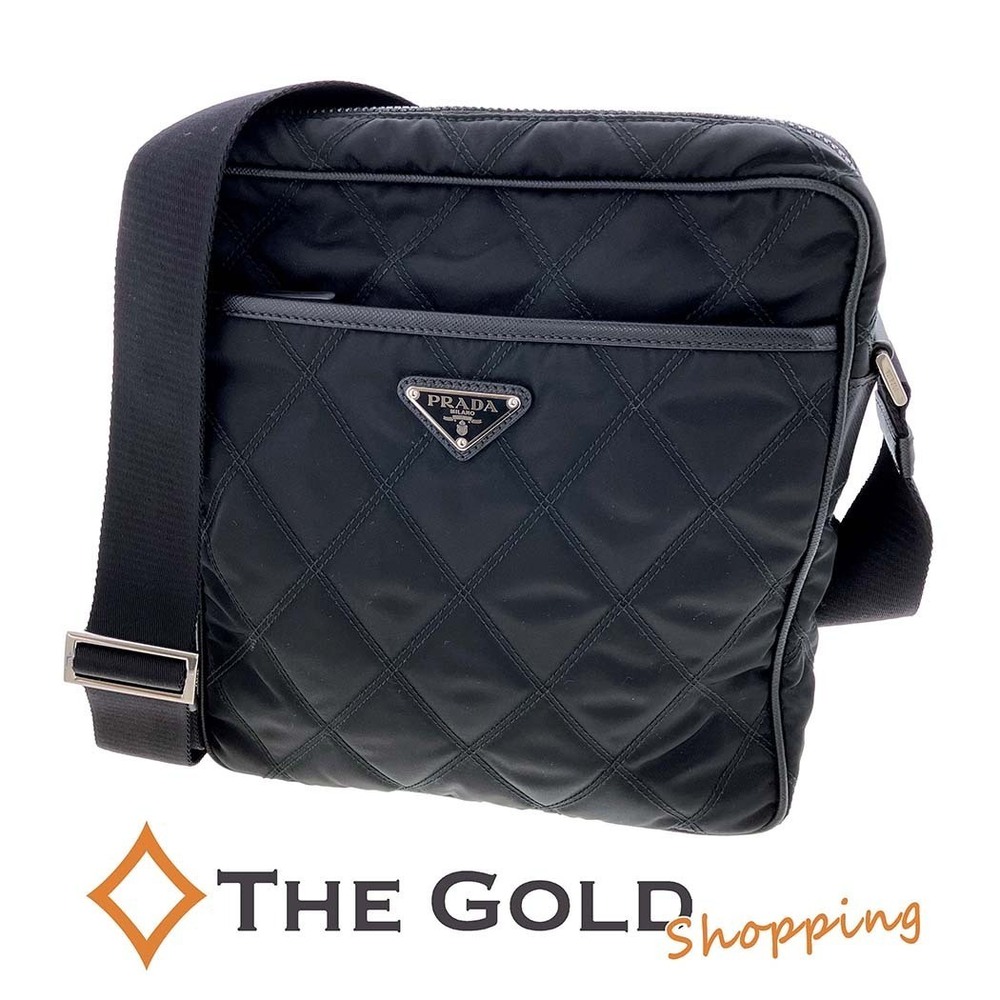 Prada Quilted Messenger Crossbody Bag Black